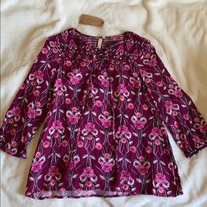 Red camel floral magenta blouse
